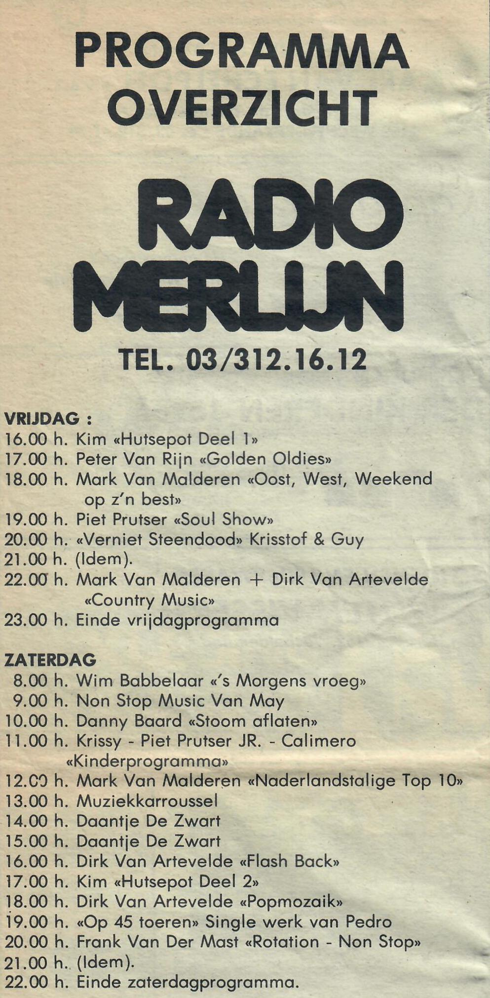 Radio Merlijn - schema 1